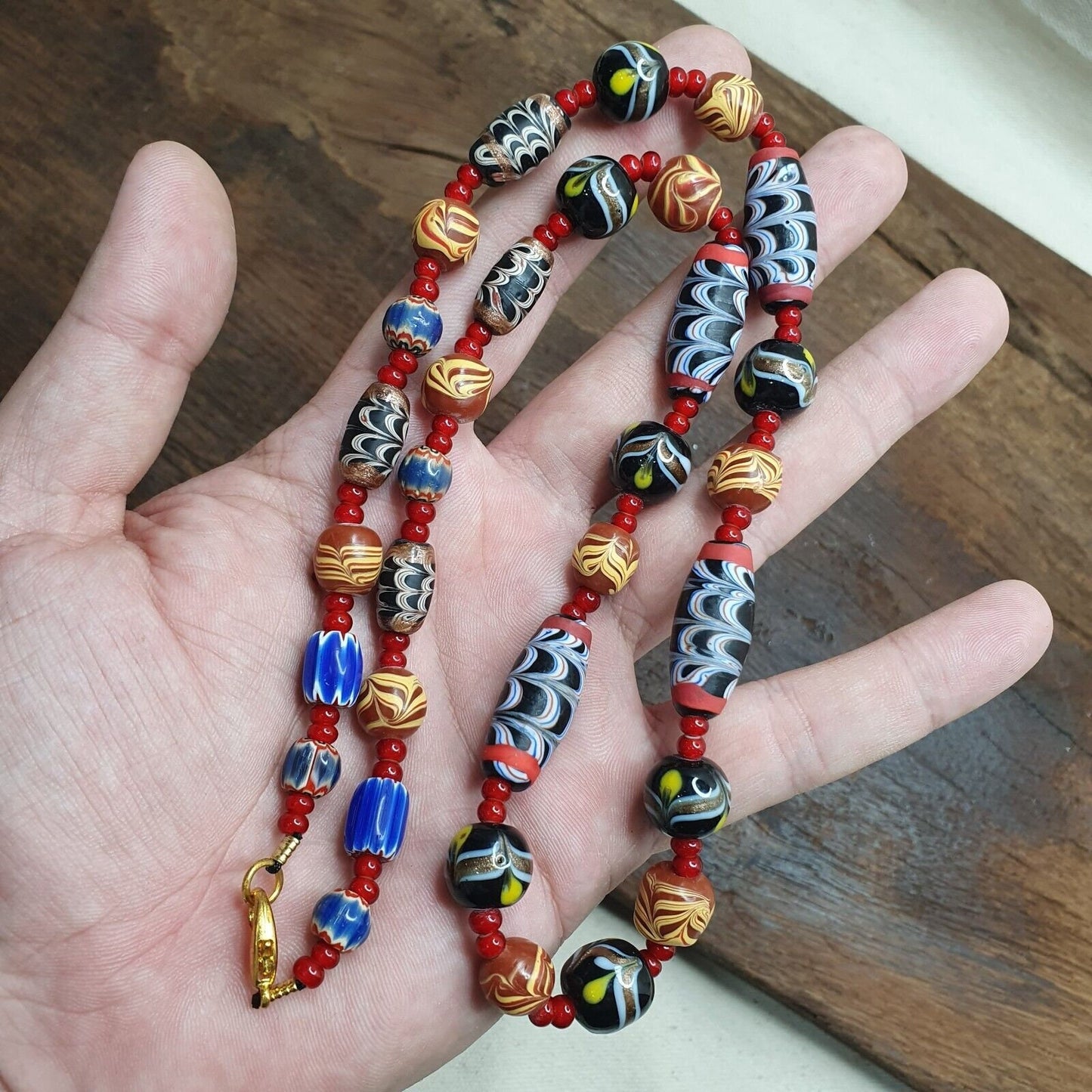 Vintage fancy feather wedding cake glass venetian style beads necklace #mx-4Gift