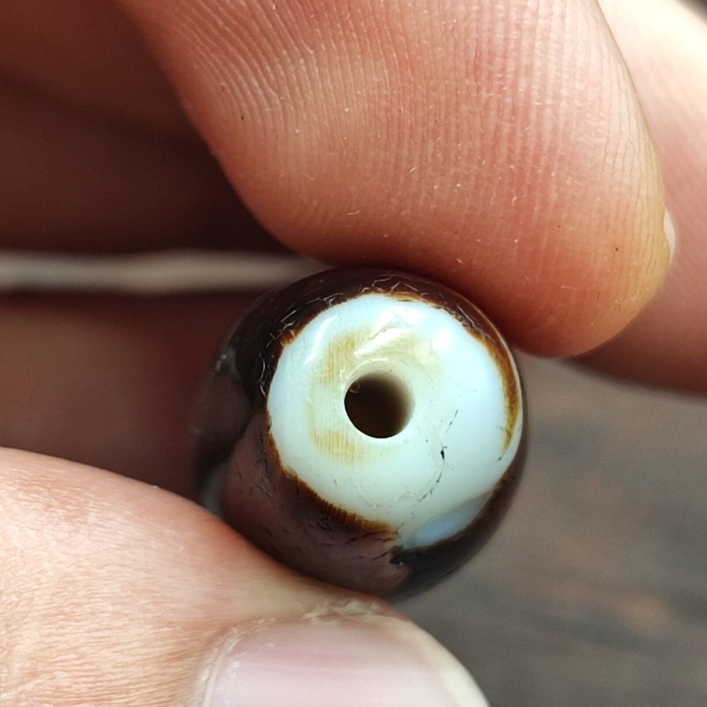 Rusted antique himalayan indo tibetan white agate dzi bead amulet  #3-6