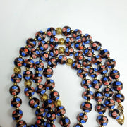 Murano style fancy art 12mm mate black aventurine glass beads strand.