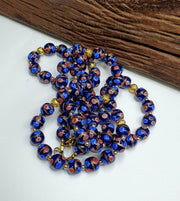 Murano Style Glass Bead Strand: Blue Aventurine Millefiori, 12mm