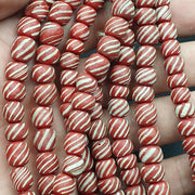 Lot 2 Vintage, Old African Striped Glass Strands | Red White Stripes | 7-9mm & 11-12mm, 100+ Beads Each
