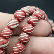 Lot 2 Vintage, Old African Striped Glass Strands | Red White Stripes | 7-9mm & 11-12mm, 100+ Beads Each