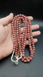 Lot 2 Vintage, Old African Striped Glass Strands | Red White Stripes | 7-9mm & 11-12mm, 100+ Beads Each