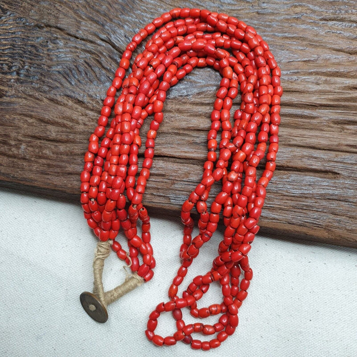 Vintage old beads red and orange glass beads jewelry 4 strands necklaceGift
