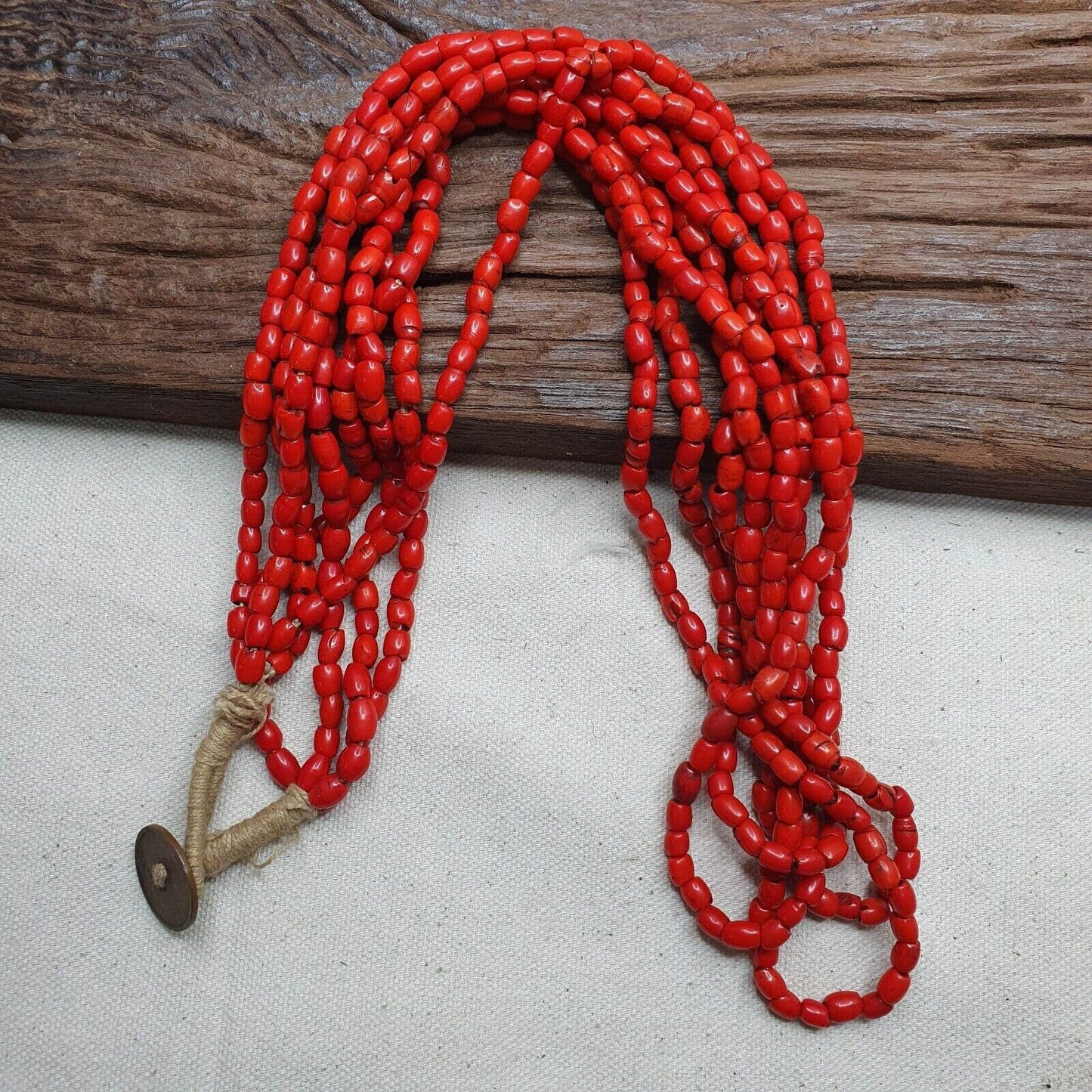 Vintage old beads red and orange glass beads jewelry 4 strands necklaceGift