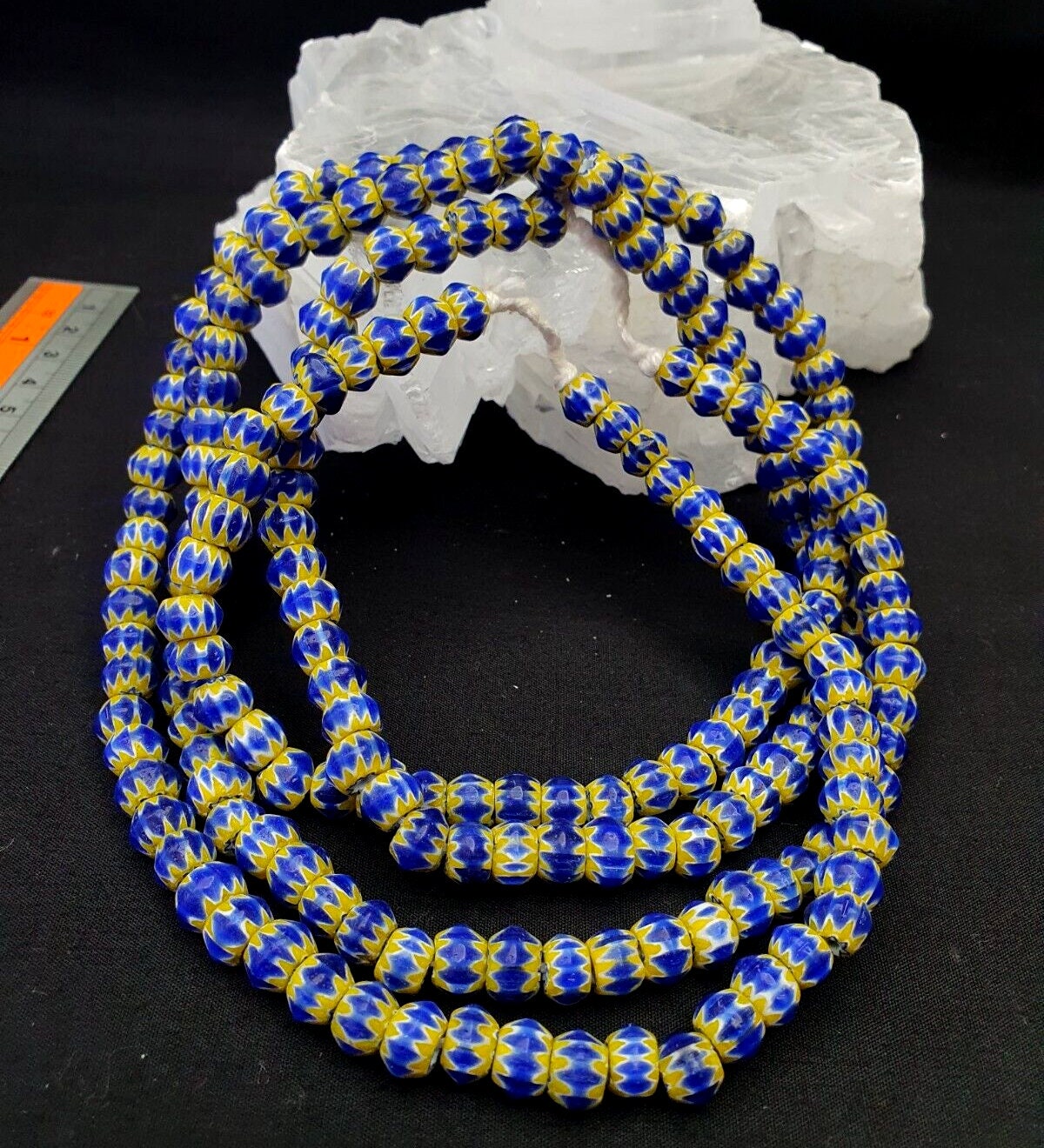 Blue and Yellow Chevrons Venetian Beads African Necklace 8.5mm