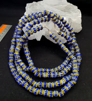 East Oasis Blue and Yellow Chevron Venetian Beads African Necklace, 8.5mm Strand