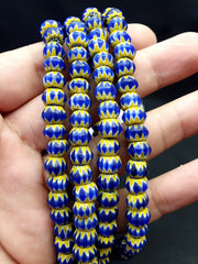 East Oasis Blue and Yellow Chevron Venetian Beads African Necklace, 8.5mm Strand