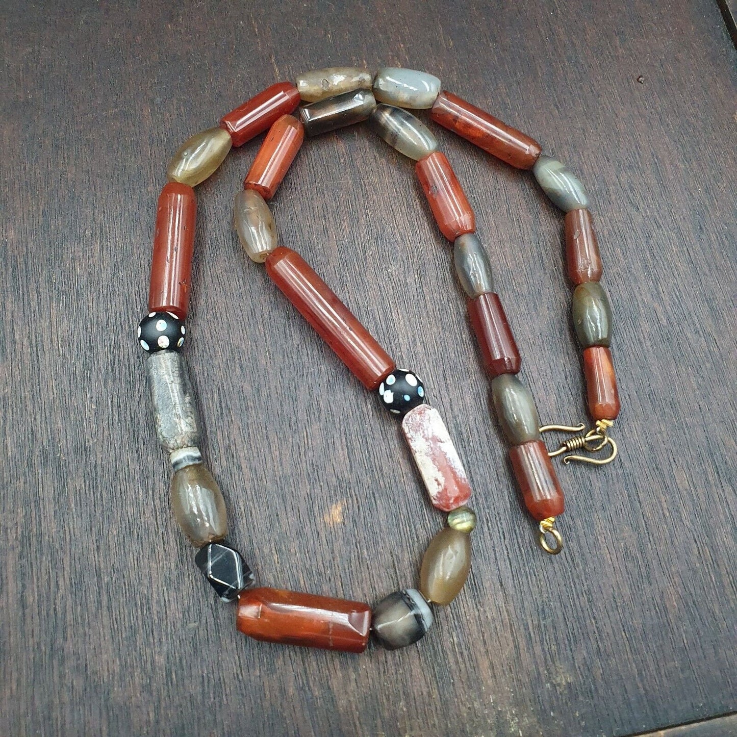 Antique combination of indo tibetan yemeni and african carnelian agate beads