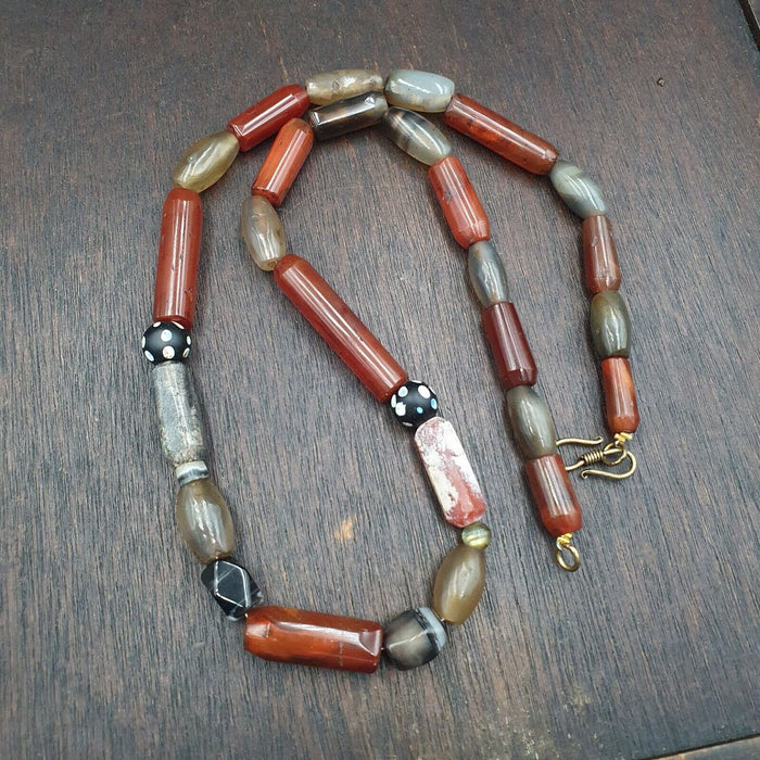 Antique combination of indo tibetan yemeni and african carnelian agate beads