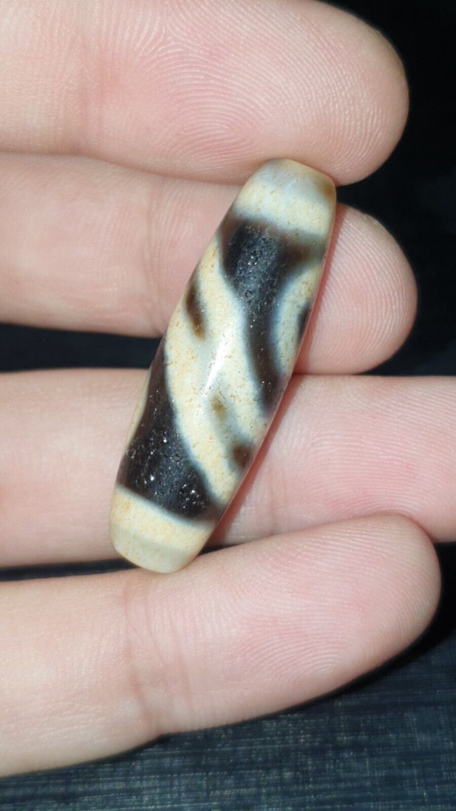 Himalayan Agate Dzi Bead: Indo Tibetan 2-Eye Amulet