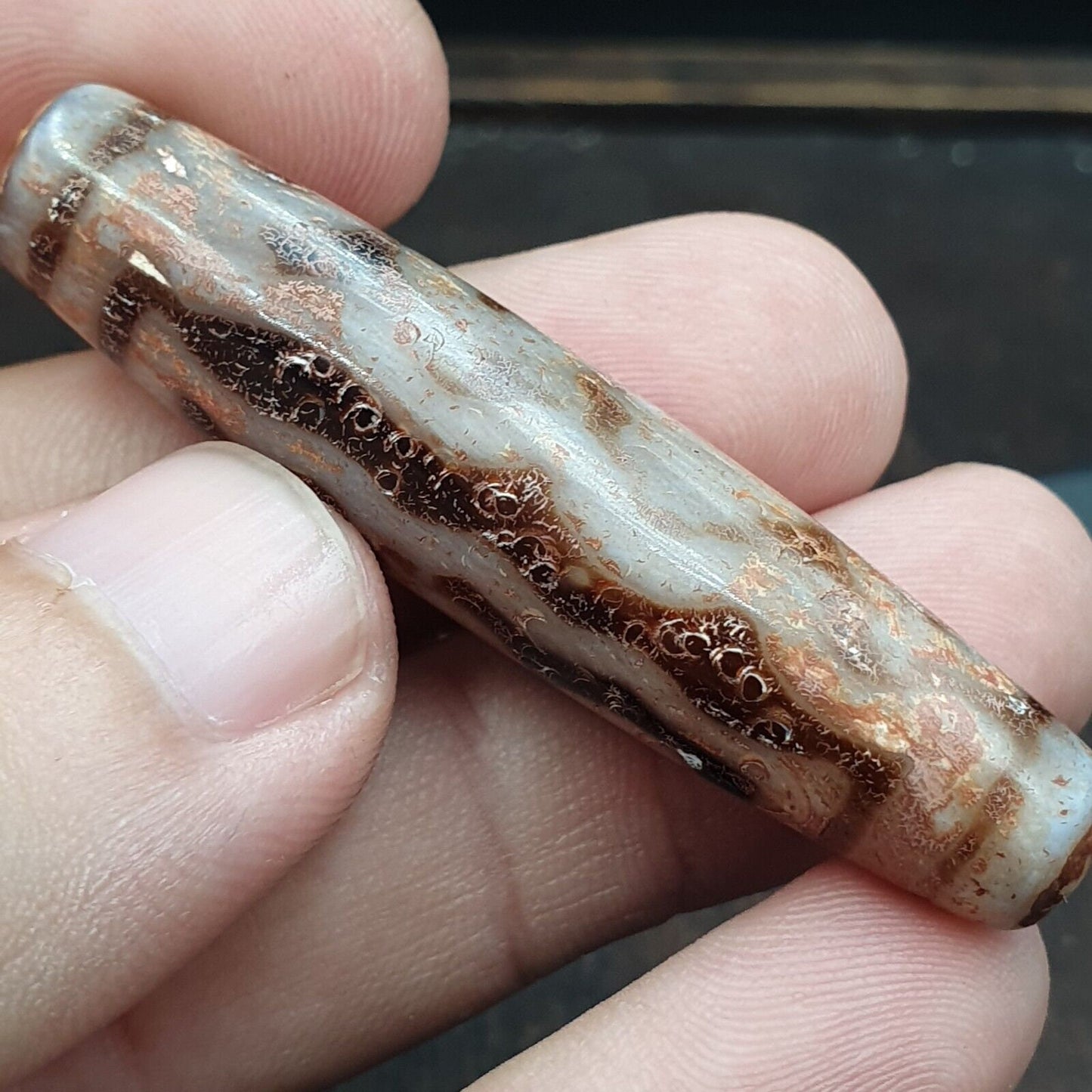 Rusted 7 eyes powerful himalayan indo tibetan agate dzi bead amulet
