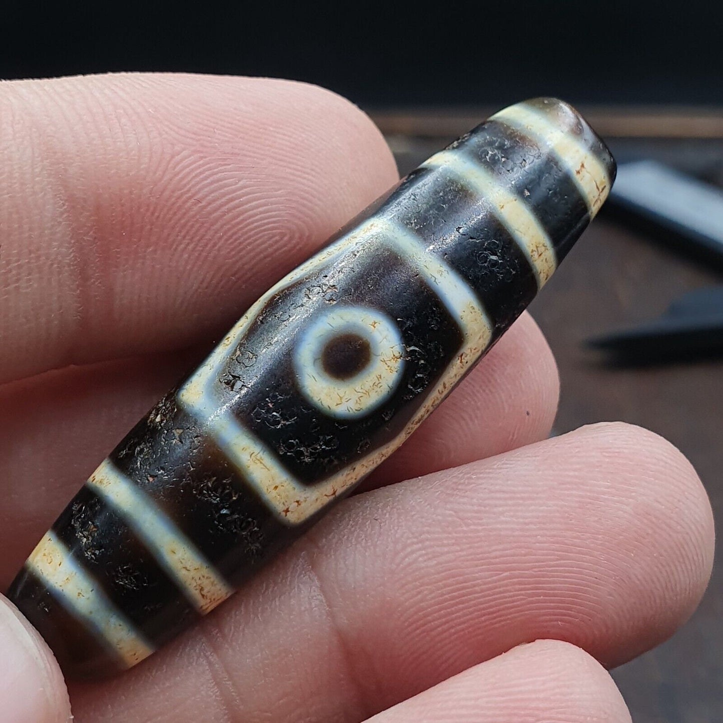 Himalayan tibetan 3 eye dzi bead amulet with nice soft patina