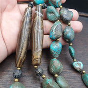 Antique Himalayan Tibetan Agate, Turquoise Amulet Beads Necklace trq2