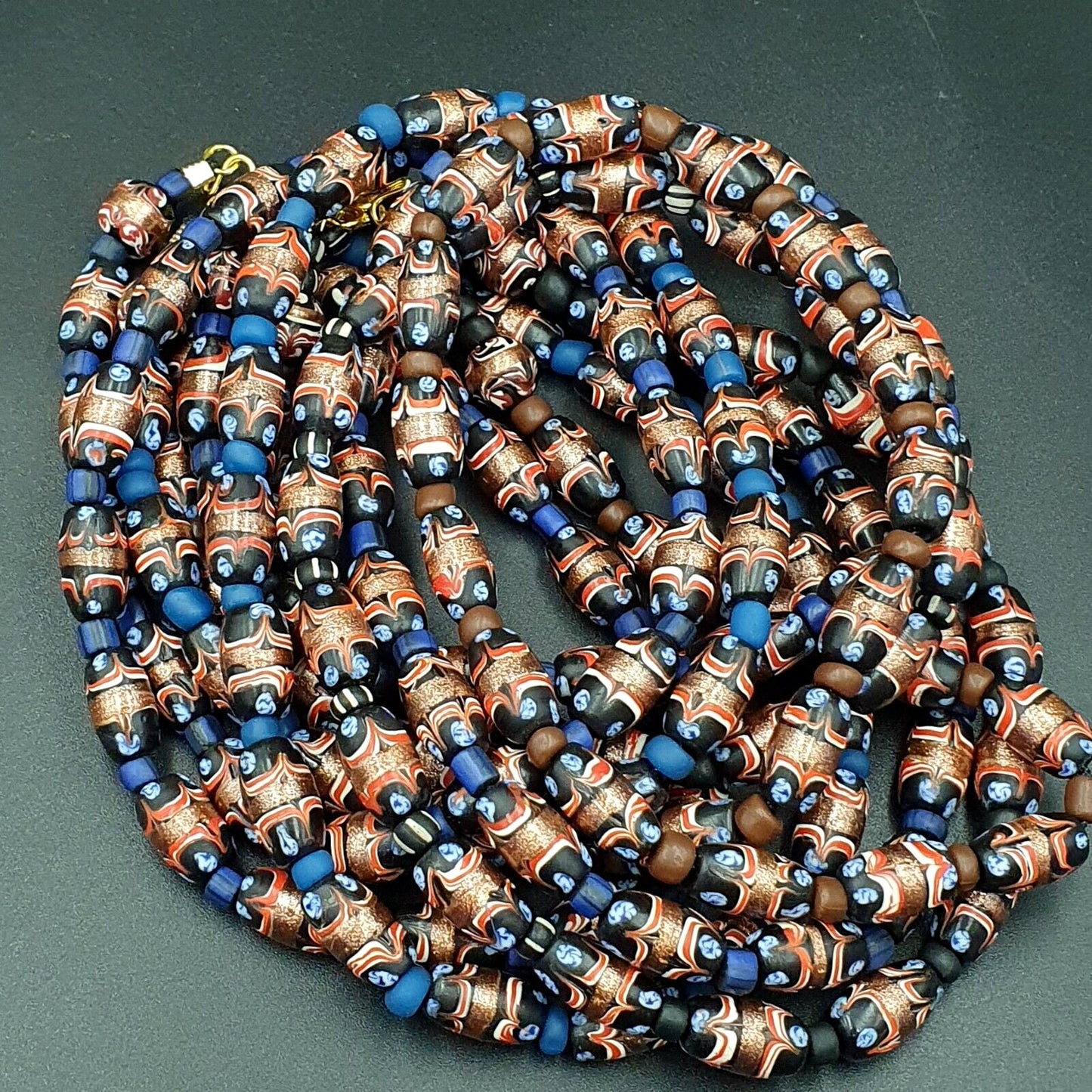 Vintage Millefiori Aventurine Glass Bead Necklace - 22 Inches