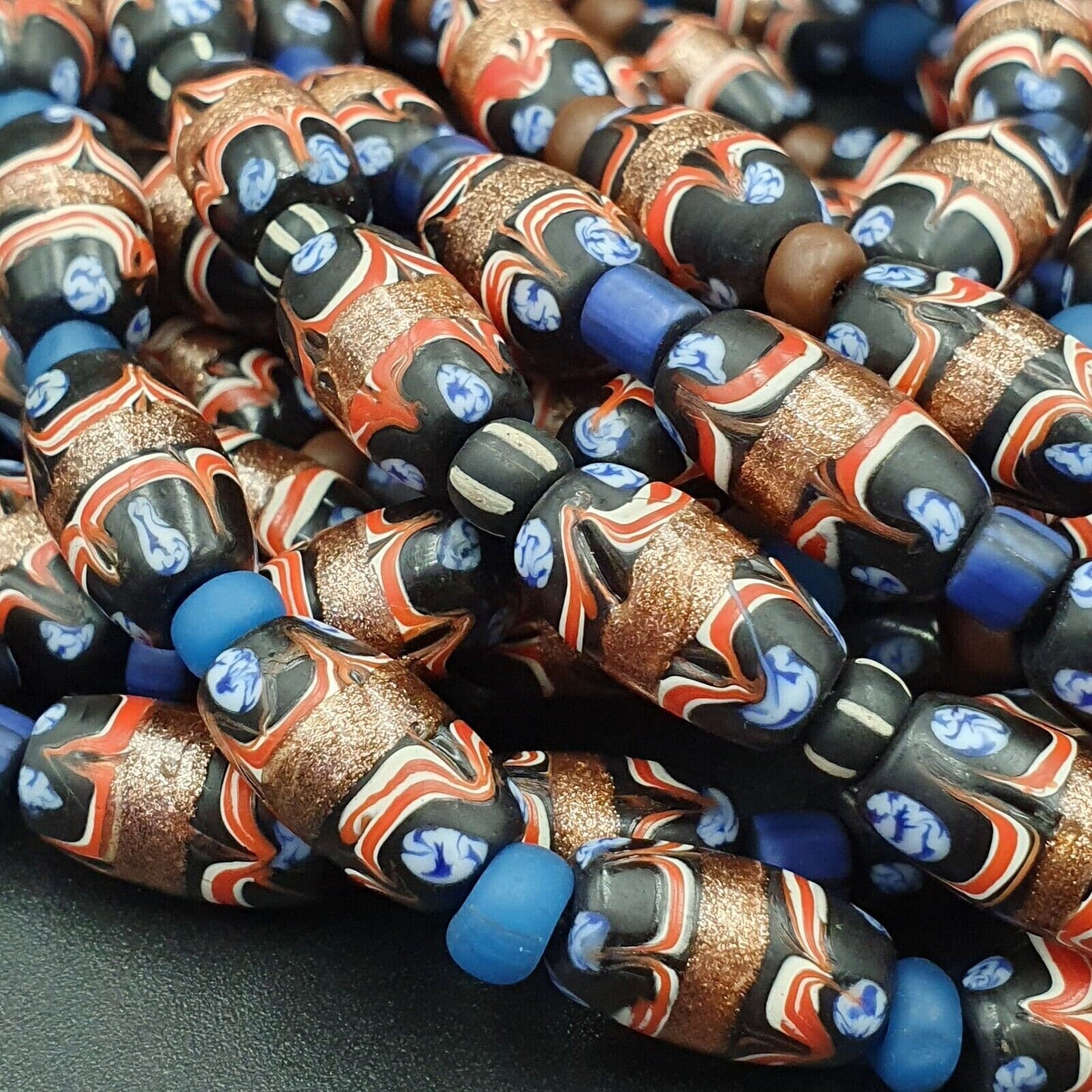 Vintage Millefiori Aventurine Glass Bead Necklace - 22 Inches