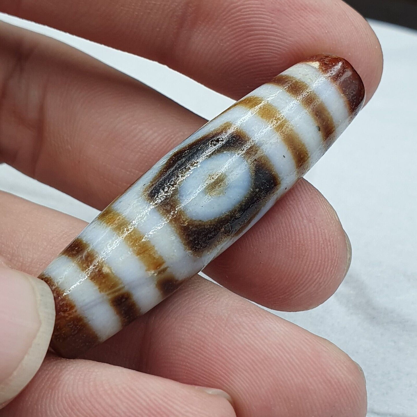 Vintage indo tibetan 3 eyes rare patterns dzi chung agate amulet bead 48.9mm
