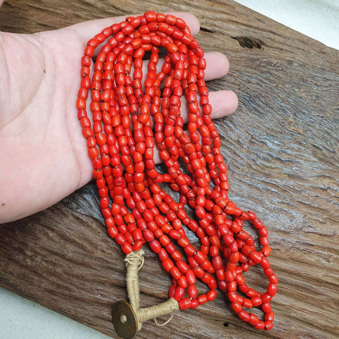 Vintage old beads red and orange glass beads jewelry 4 strands necklaceGift