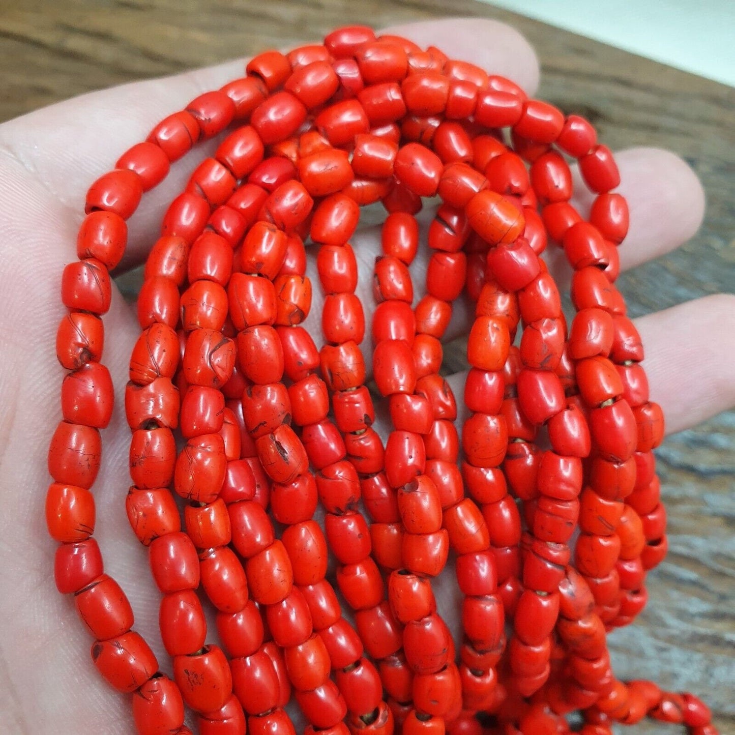 Vintage old beads red and orange glass beads jewelry 4 strands necklaceGift