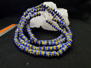 East Oasis Blue and Yellow Chevron Venetian Beads African Necklace, 8.5mm Strand
