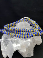 East Oasis Blue and Yellow Chevron Venetian Beads African Necklace, 8.5mm Strand