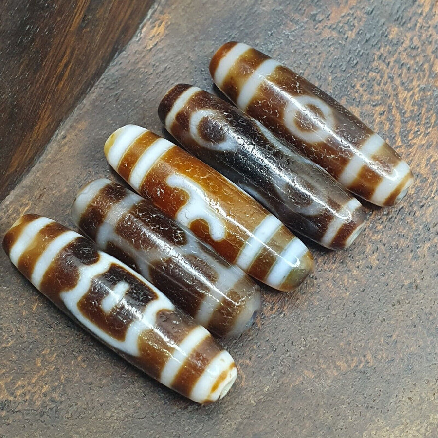 Lot 5 tibetan unique patterns eyes agate stone dzi bead amulet l5p