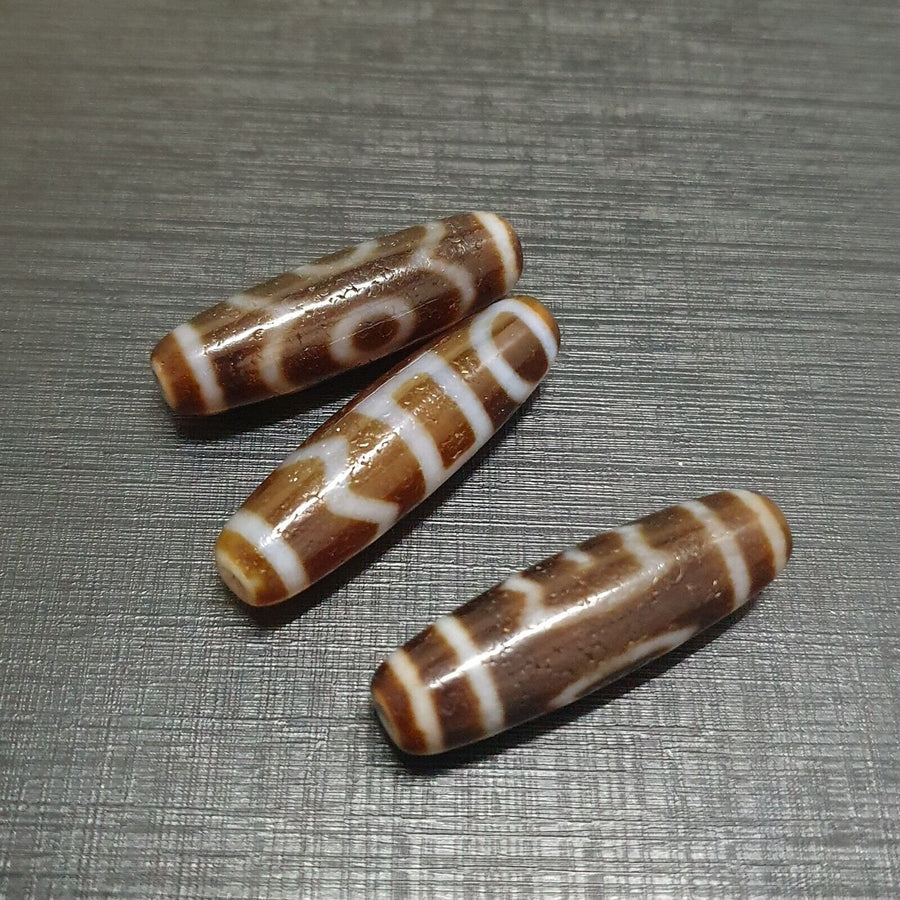 Lot 3 vintage tibetan unique pattern eyes agate stone dzi bead amulet