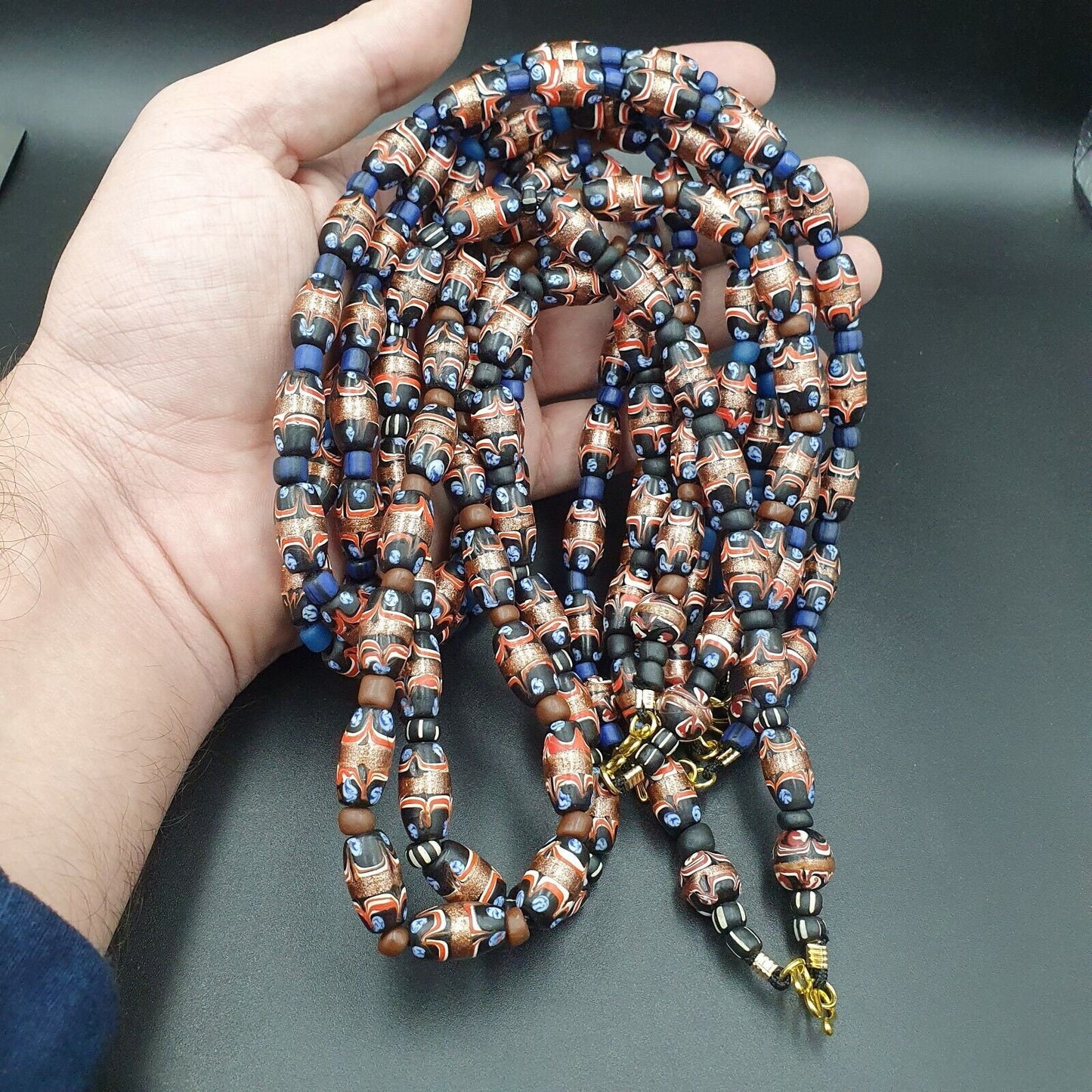 Vintage Millefiori Aventurine Glass Bead Necklace - 22 Inches