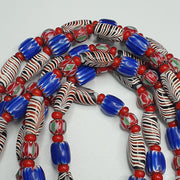 White heart with venetian style chevron, feather beads necklace.