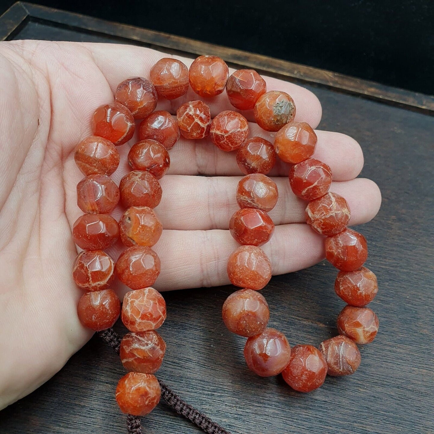 Vintage himalayan tibetan carnelian agate faceted cut beads necklaces #13