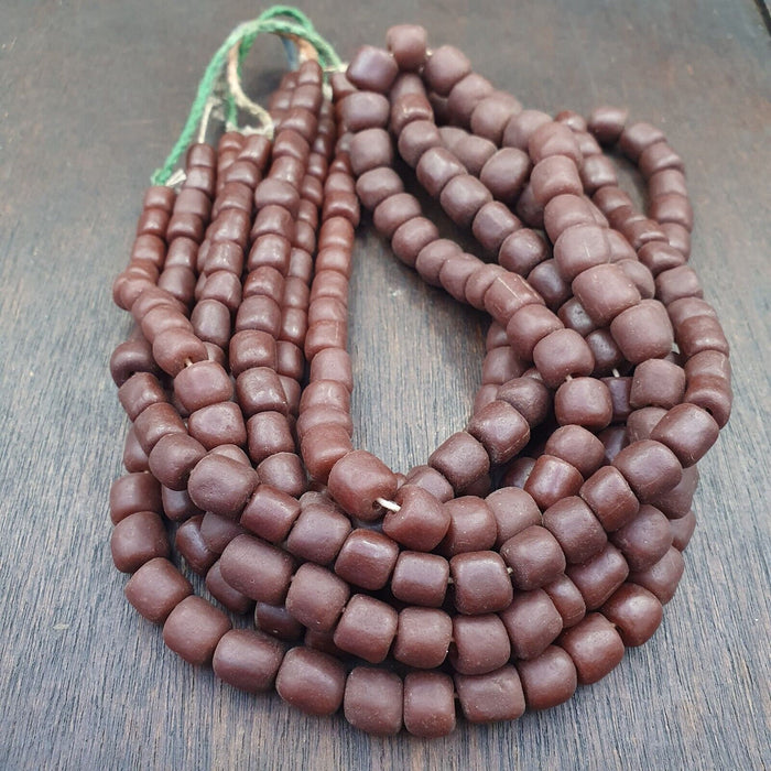 Old african antique style brown glass vintage beads  strand 8-10mmGift