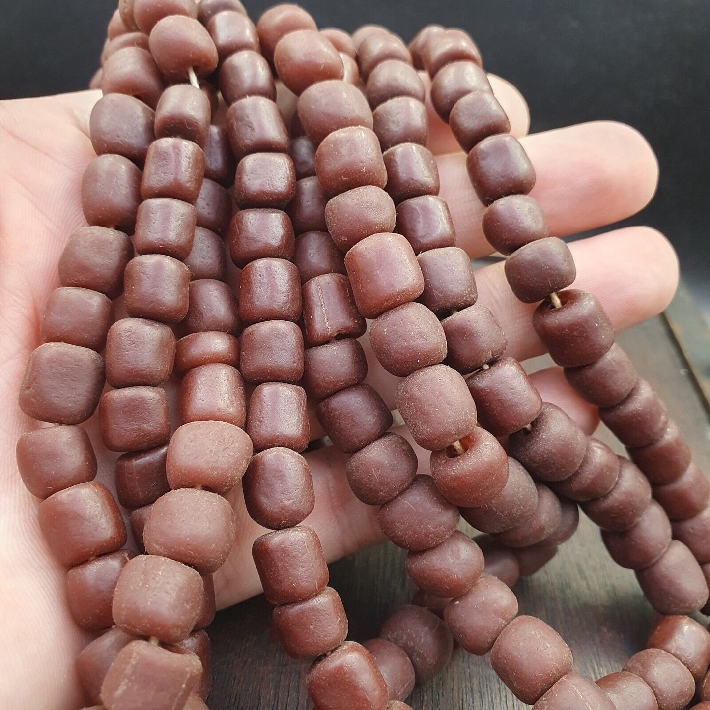 Old african antique style brown glass vintage beads  strand 8-10mmGift