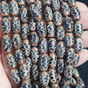Vintage aventurine black fancy feather glass beads 15x8.5mm 24" necklace.