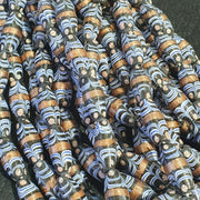 Vintage blue fancy aventurine glass beads strand 23x10.5mm.