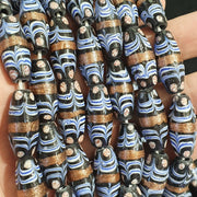 Vintage blue fancy aventurine glass beads strand 23x10.5mm.