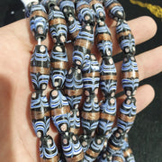 Vintage blue fancy aventurine glass beads strand 23x10.5mm.
