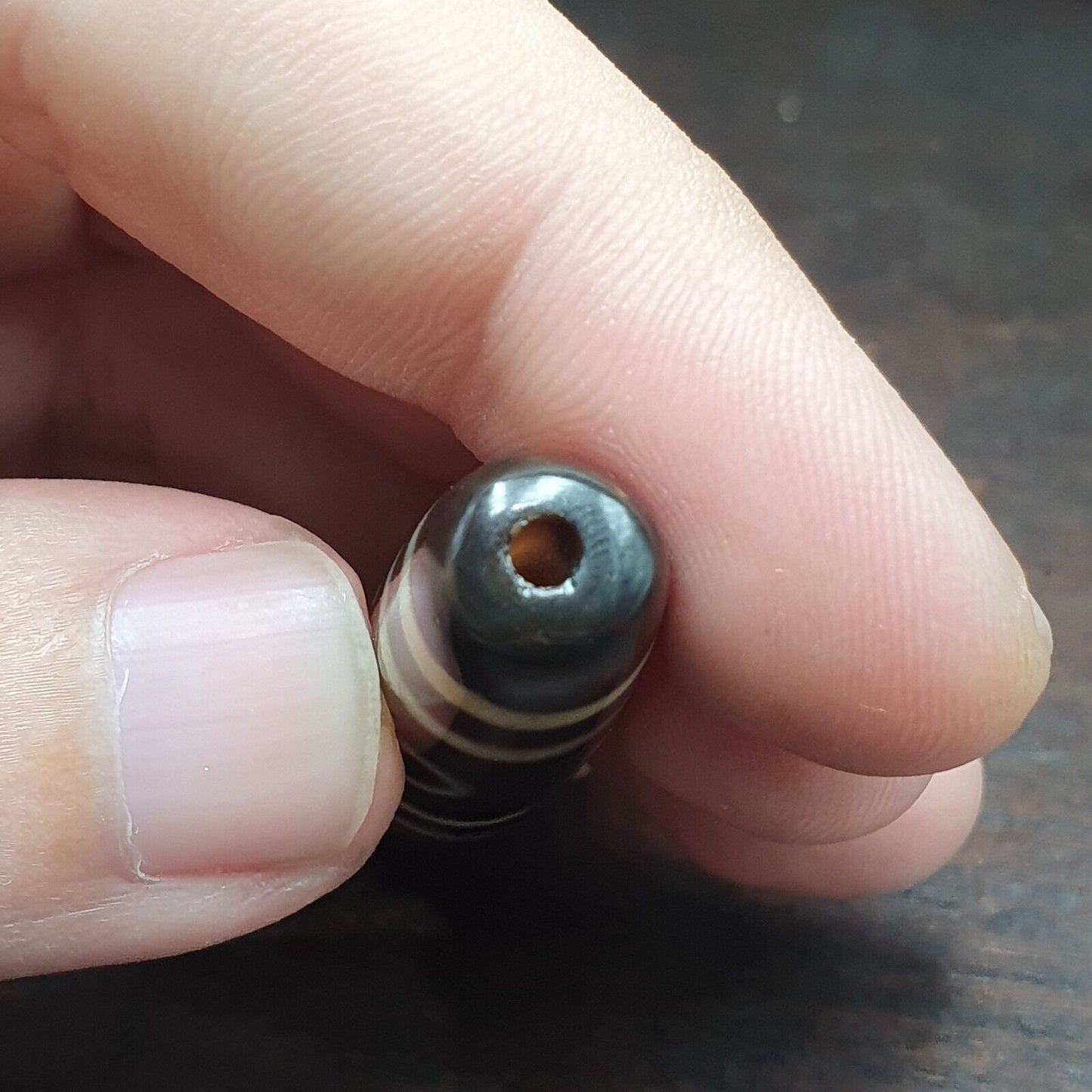 Protective bead amulet vintage old indo tibetan black and white agate pure 2 eye