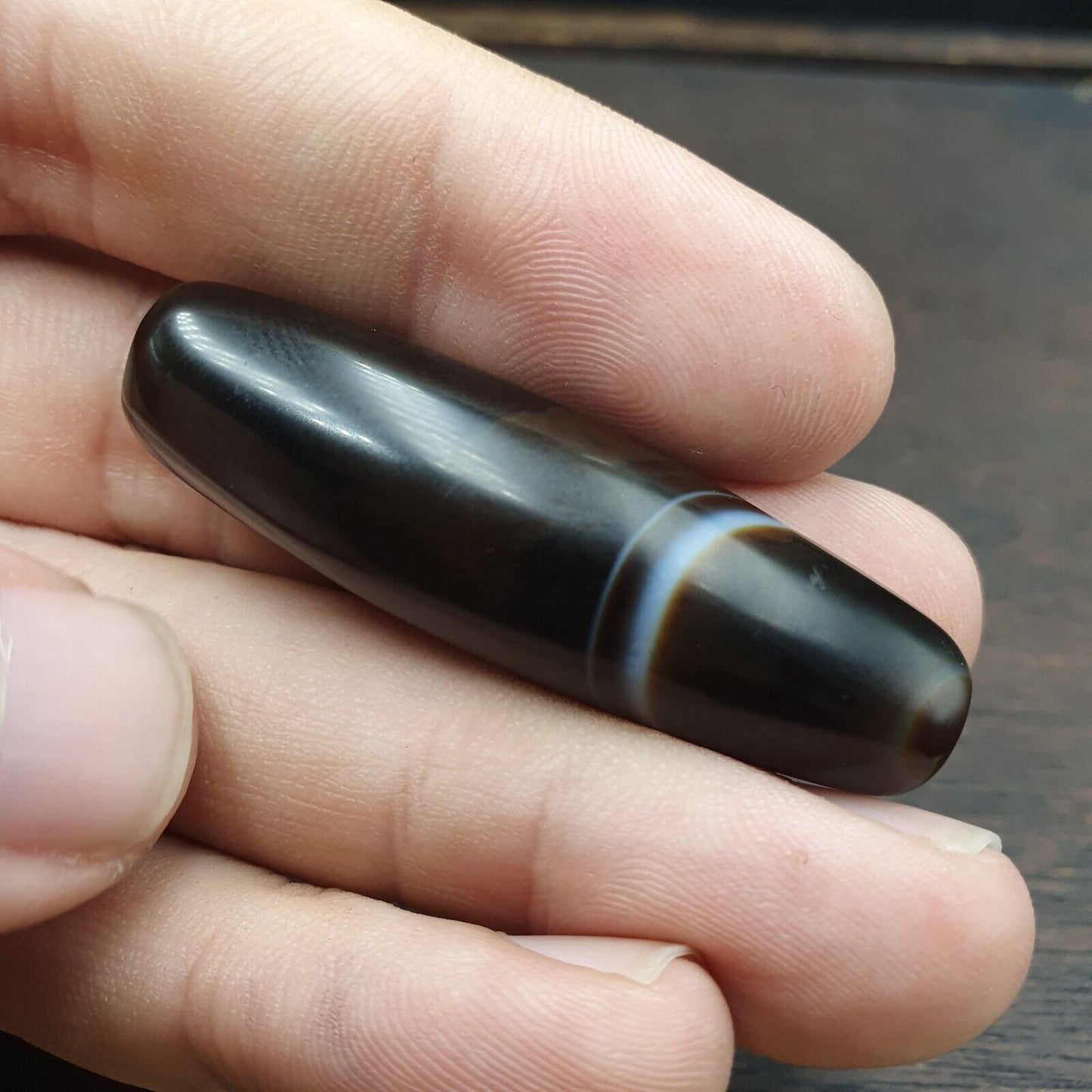Antique yemeni collectible agate bead natural pattern banded agate -46