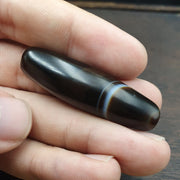 Agate Bead Natural, Antique Yemeni Tube, Banded Brown Pattern, Handmade Polished Collectible, African Trade