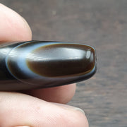Agate Bead Natural, Antique Yemeni Tube, Banded Brown Pattern, Handmade Polished Collectible, African Trade