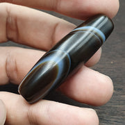 Agate Bead Natural, Antique Yemeni Tube, Banded Brown Pattern, Handmade Polished Collectible, African Trade
