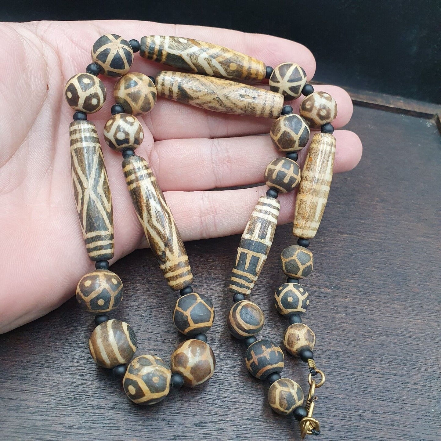 South asian burmese antique trade pumtek petrified wood beads 20th ce