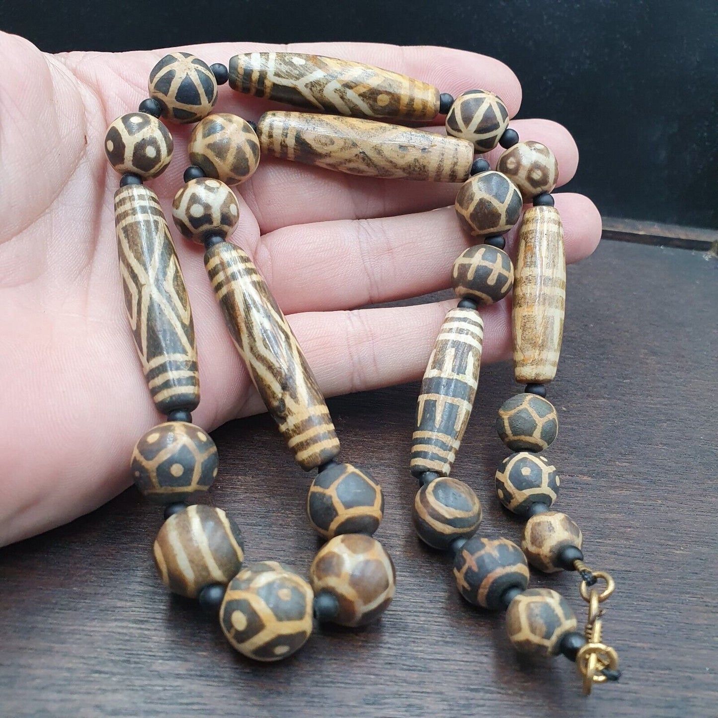 South asian burmese antique trade pumtek petrified wood beads 20th ce