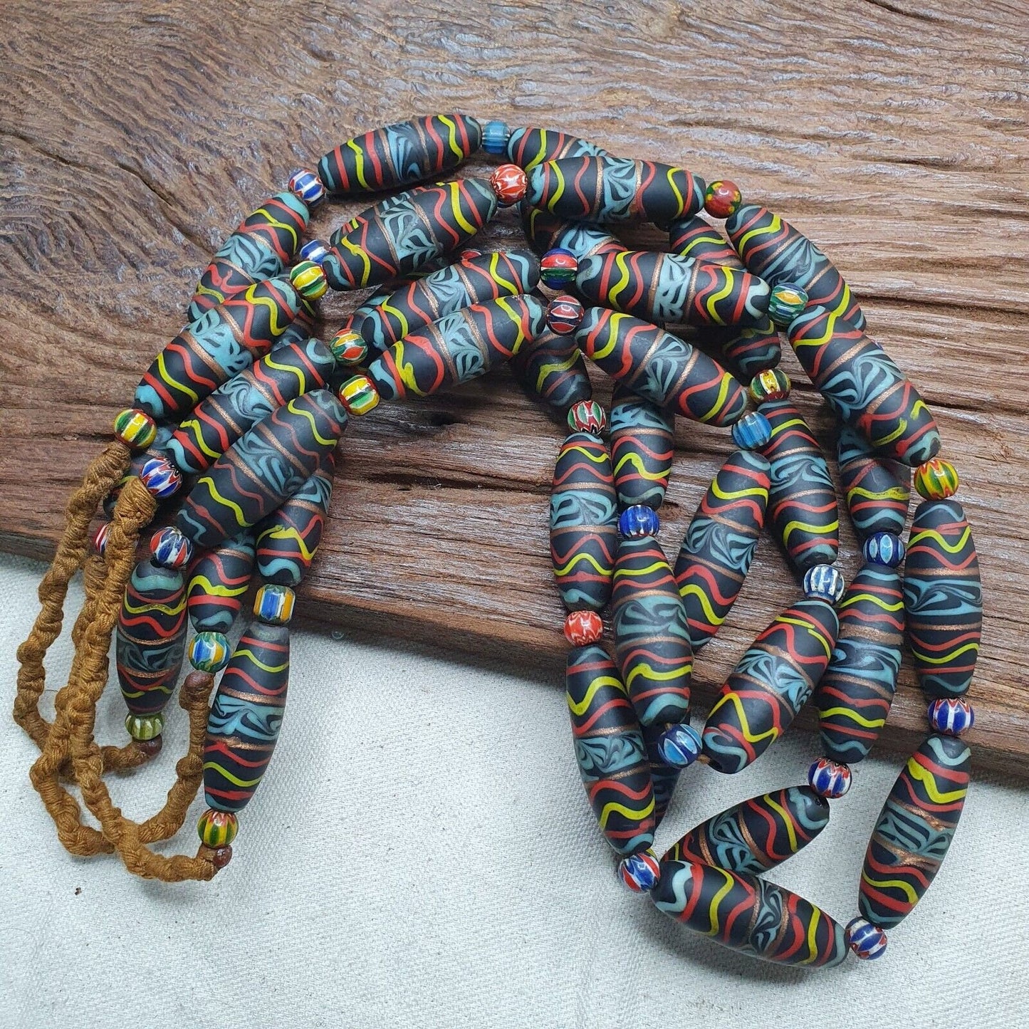 Vintage floral fancy venetian style trade chevron glass beads  | long strandGift