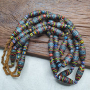 Vintage floral fancy venetian style trade chevron glass beads  | long strand.