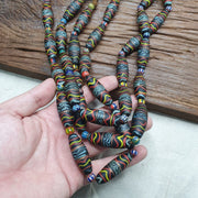 Vintage floral fancy venetian style trade chevron glass beads  | long strand.
