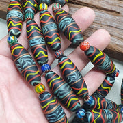 Vintage floral fancy venetian style trade chevron glass beads  | long strand.