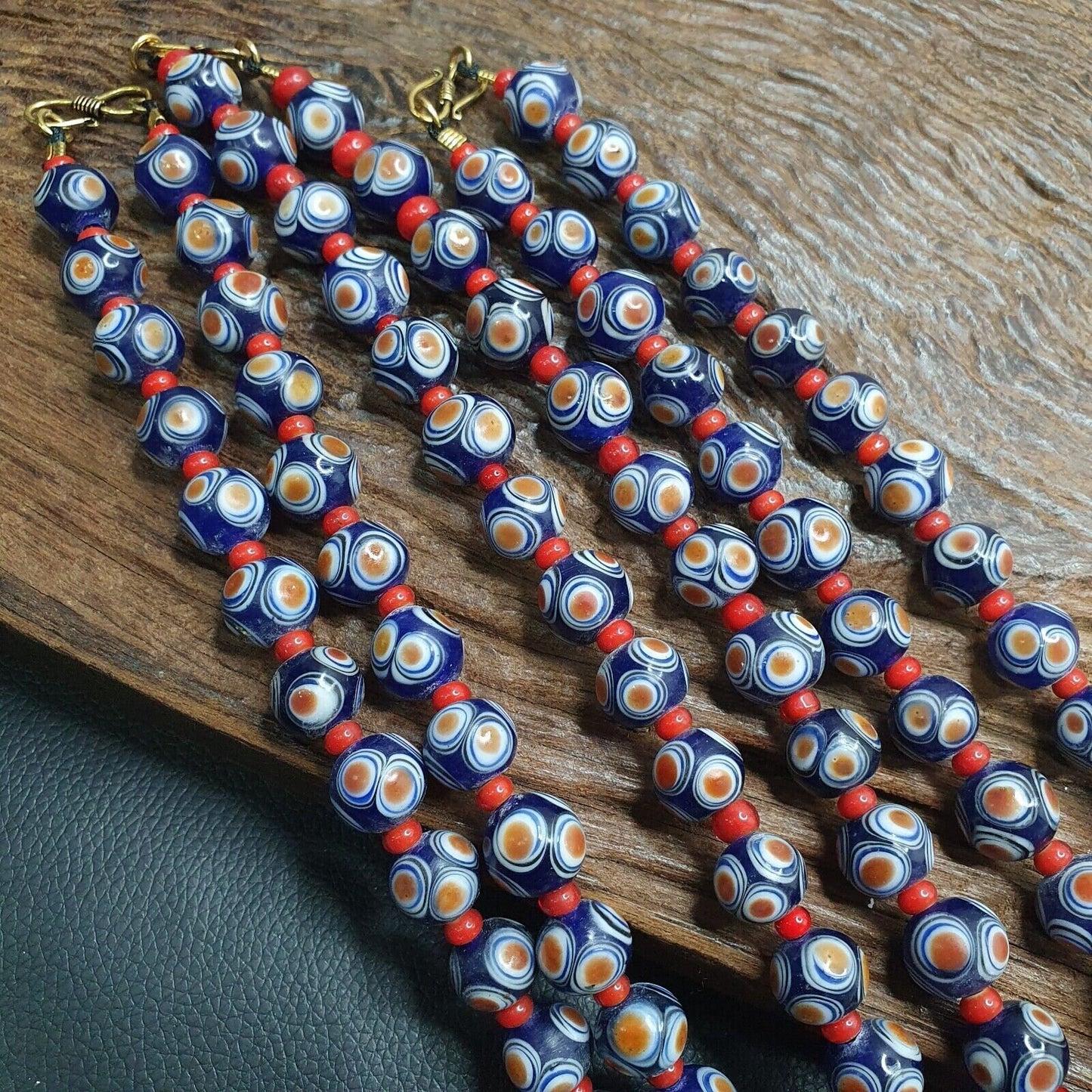 Handmade Hundred Eyes Glass Bead Necklace with Venetian Red Whiteheart Beads