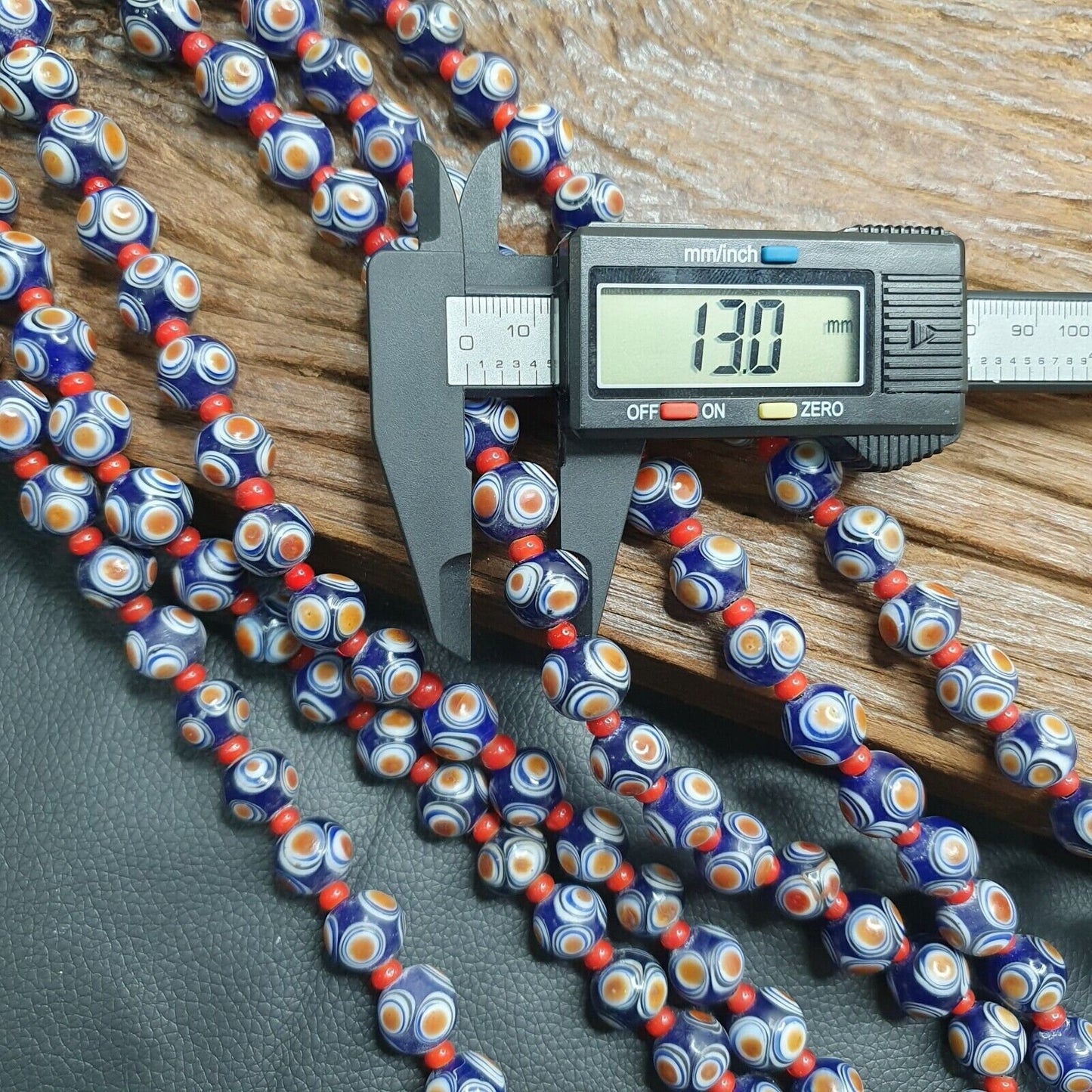 Handmade Hundred Eyes Glass Bead Necklace with Venetian Red Whiteheart Beads