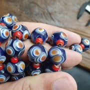 Handmade Hundred Eyes Glass Bead Necklace with Venetian Red Whiteheart Beads